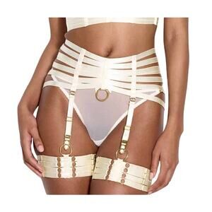 Bordelle Women's Large Signature Cream Gold Webbed Suspender Belt